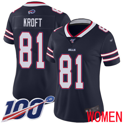 Women Buffalo Bills #81 Tyler Kroft Limited Navy Blue Inverted Legend 100th Season NFL Jersey